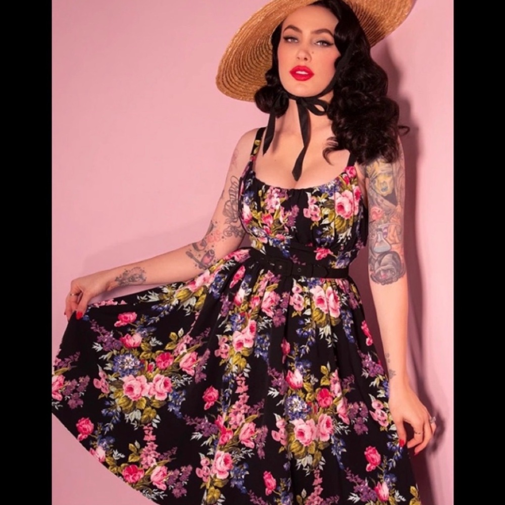 Vixen by Micheline Pitt Black Floral Ingenue Dress